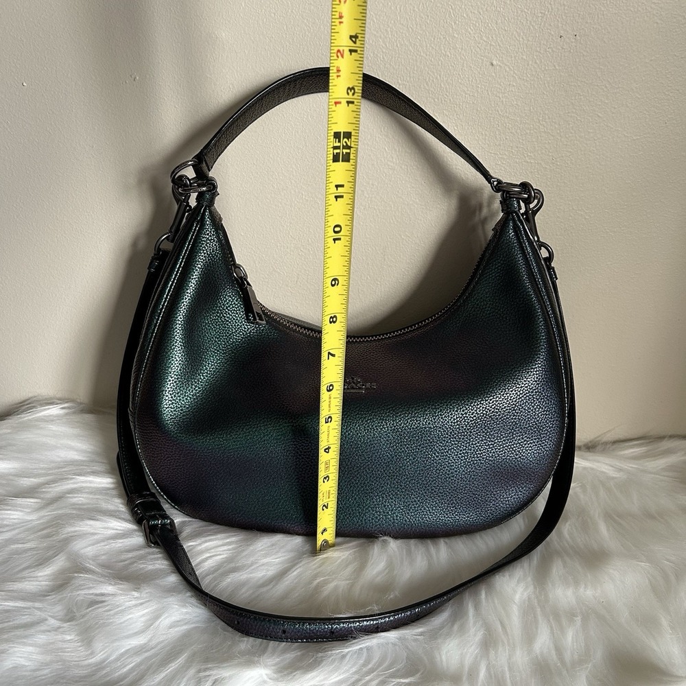 Coach Harley Iridescent Green Purple Pebbled Leather Shoulder Bag Excellent - Picture 10 of 11
